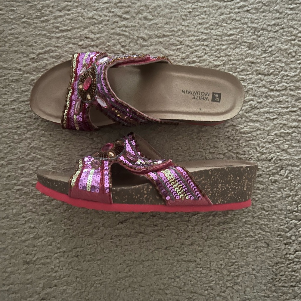 White mountain wedge sandals . Embellished